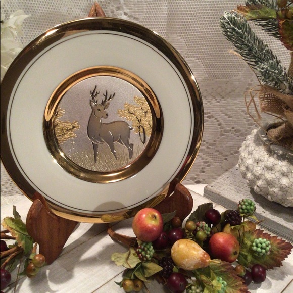 Art of Chokin - Chokin Plates 24kt Gold - Etched Metal Art Deer In The Field - Picture 6 of 8